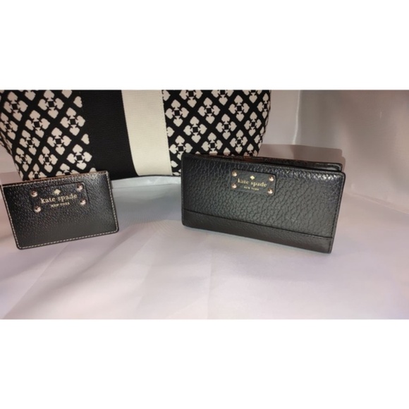 Kate Spade Shoulder Bag/ Wallet & Card Holder Set Canvas Stripe Black/White W OS - Picture 4 of 9